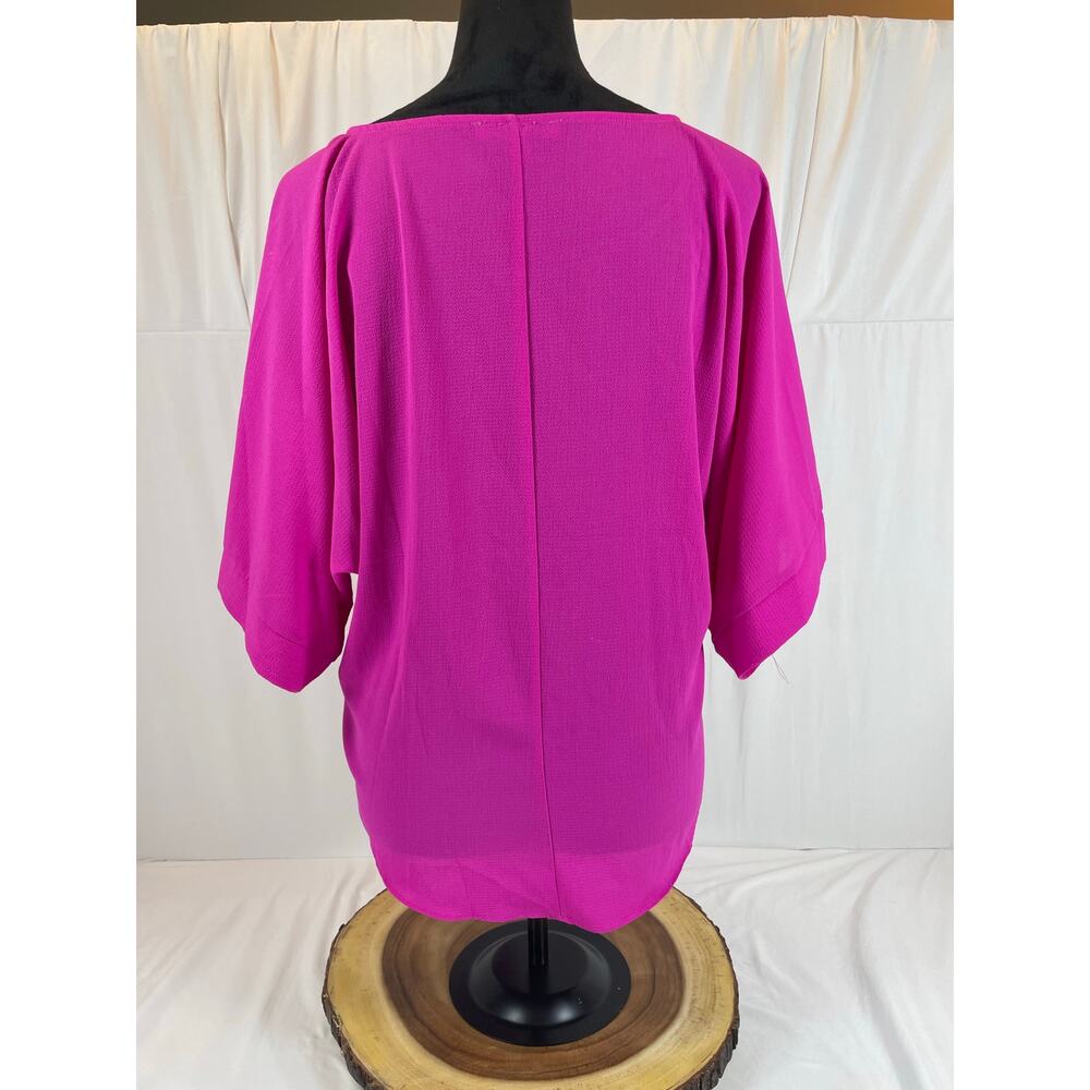 She + Sky Fuchsia Tie-Front Blouse Hot Pink Dolman Sleeve Size S Top - Picture 2 of 7